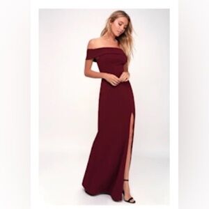 Lulu's Aveline Off-the-Shoulder Burgundy Maxi Dress